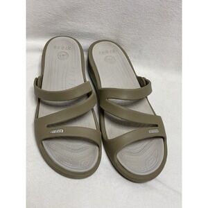 Crocs Patricia Wedge‎ Strappy Slide Slip On Sandals Womens Size 11 Beige